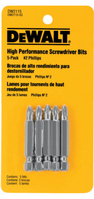 DeWalt Screwdriver Bits, #2, 2 in, 5 per Pack, 5/PKG, #DW2115