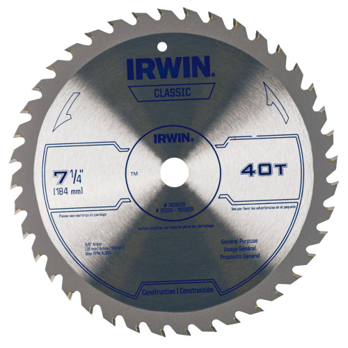 Irwin® Classic Series Portable Corded Carbide Saw Blade, 7-1/4", 60T, #IR-15530ZR (5/Pkg)