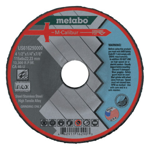 Metabo M-Calibur CA46U Grinding Wheels for Stainless Steel, Type 27, 4.5 in, 13,300 rpm, 10/BX, #US616290000