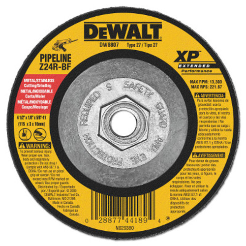 DeWalt Extended Performance Type 27 Depressed Center Wheel, 4 1/2", Z24R, 1/8 in Thick, 10/EA, #DW8807