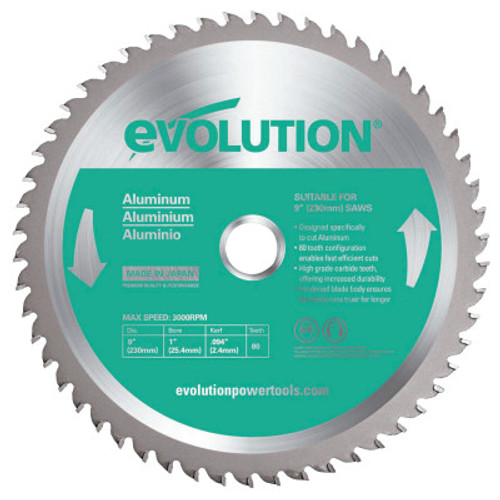Evolution TCT Metal-Cutting Blades, 9 in, 1 in Arbor, 3,000 rpm, 48 Teeth, 1/EA, #230BLADEST