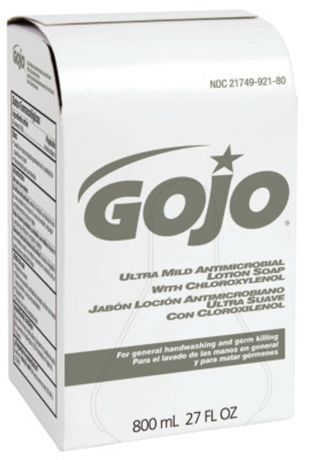 Gojo Ultra Mild Antimicrobial Lotion Soaps w/Chloroxylenol, Lemon, Bag-in-Box, 800 mL, 12/EA, #921212