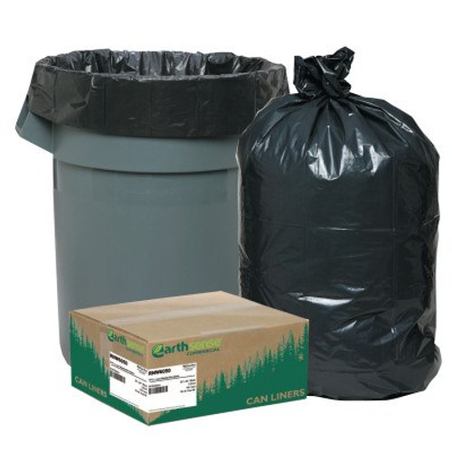 WEBSTER INDUSTRIES Recycled Can Liners, 55-60gal, 1.25mil, 38 x 58, Black, 100/CT, #WBIRNW6050
