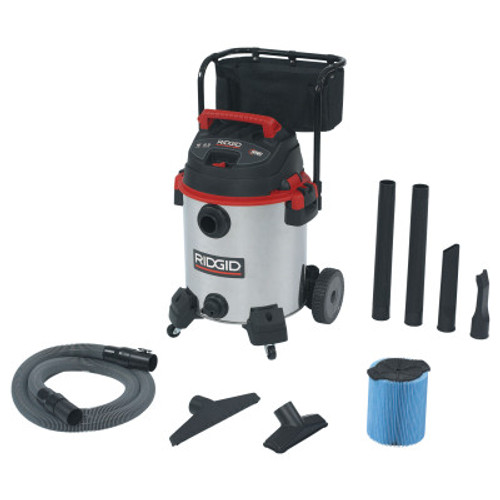 Ridgid Tool Company Stainless Steel Wet/Dry Vac with Cart Model 1610RV, 16 gal, 6.5 hp, 1/EA, #50353