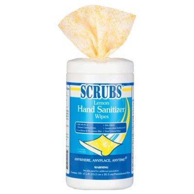 ITW Pro Brands SCRUBS Hand Sanitizer Wipes, Lemon Scent, 6 in x 8 in