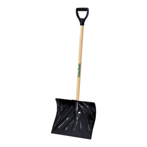 The UNION TOOLS Shovels, Snow, 18 in x 13.5 in Blade, Hardwood D-Handle, 1/EA, #1627400