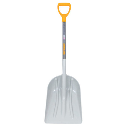 The AMES Companies, Inc. Poly Scoop with Hardwood Handle, 15.5in W Blade, 28in L Handle, Silver/Yellow, 1/EA, #2604300