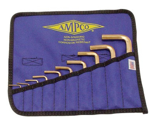 Ampco Safety Tools 10 Piece Allen Key Sets, 10 per pouch, Hex Tip, Inch, 1/KIT, #M42
