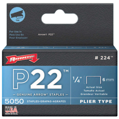 Arrow Fastener 02214, P22 7/16" Plier Type Staples, 1/4" Leg, (5,000/Box), #224