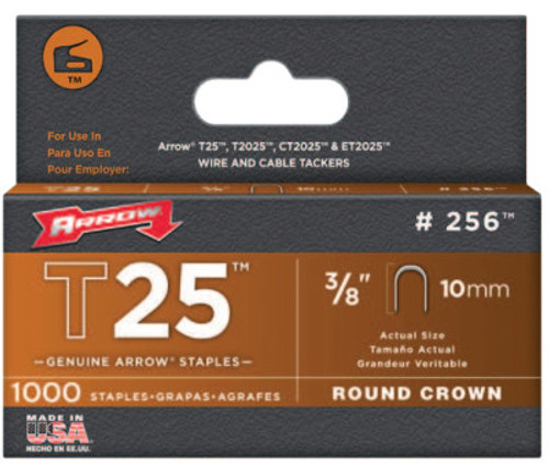 Arrow Fastener 25038, T25 Round Crown 5/16" Staples, 3/8" Leg, (1,000 Pack/5 Packs), #256