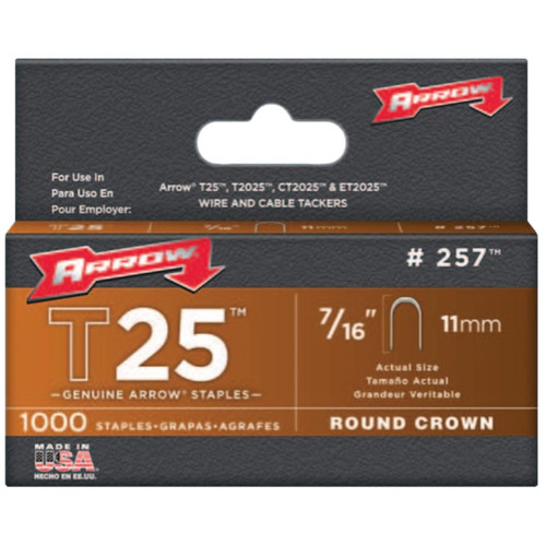Arrow Fastener 25716, T25 Round Crown 5/16" Staples, 7/16" Leg, (1,000 Pack/100 Packs), #257