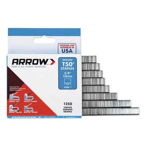 Arrow Fastener T50 Heavy Duty 3/8" Staple, 1/2" Leg, (1,250/Pack), #50824