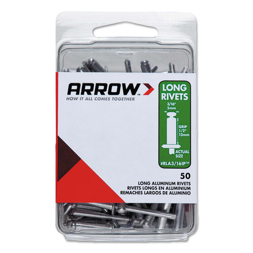 Arrow Fastener Aluminum Rivets, 1/2 x 3/16, Long, 1/PK #RLA316IP