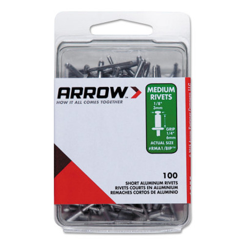 Arrow Fastener Aluminum Rivets, 1/4 x 1/8, Medium, 1/PK, #RMA18IP