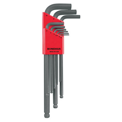 Bondhus Balldriver L-Wrench Key Sets, 9 per holder, Hex Ball Tip, Metric, Black, 1/ST, #10999