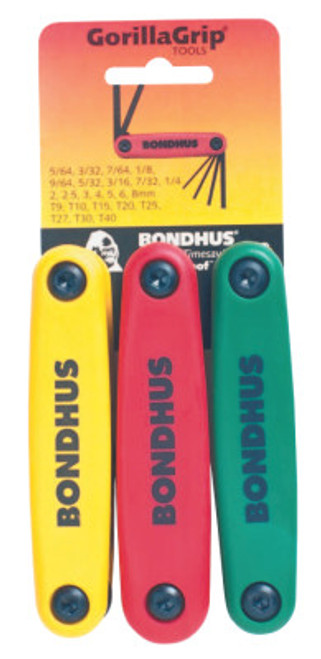 Bondhus GorillaGrip Multi-Pack Fold-Ups, 3 per pack, Hex; Torx Tip, Torx/Inch/Metric, 1/ST, #12533