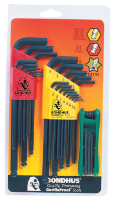 Bondhus Balldriver L-Wrench Fold-Up Set, 30 pieces T6-T25, Torx Tip, Inch/Metric, 1/SET, #14132