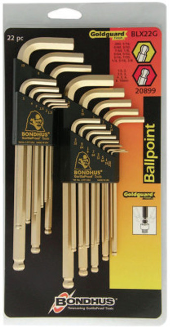 Bondhus GoldGuard L-Wrench Combination Sets, 22 pieces, Ball Hex Tip, Inch/Metric, 1/SET, #20899