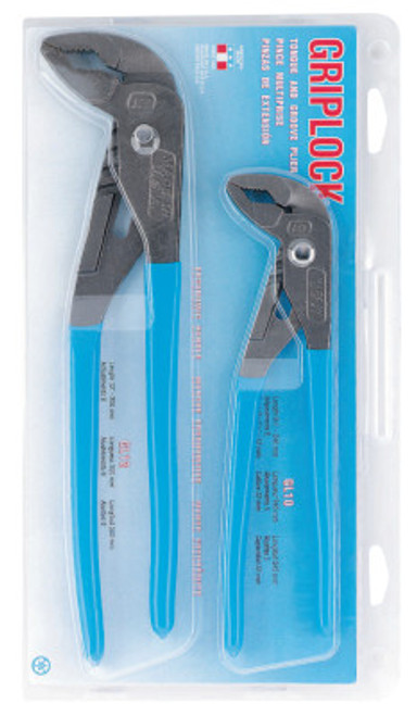 Channellock Griplock Tongue and Groove Plier Set, 10 in and 12 in Lengths, Hex Jaw, 1/EA, #GLS1