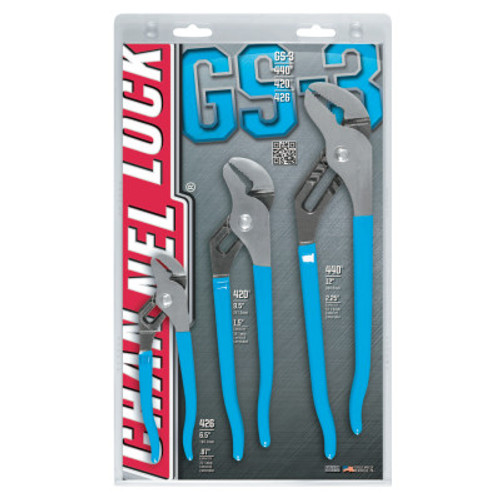 Channellock Tongue and Groove Plier Set, 6 1/2 in, 9 1/2 in and 12 in, Straight Jaw, 1/ST, #GS3