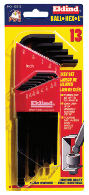 Eklind Tool Ball-Hex-L Key Sets, 13 per set, Hex Ball Tip, Inch, 1/ST, #13213