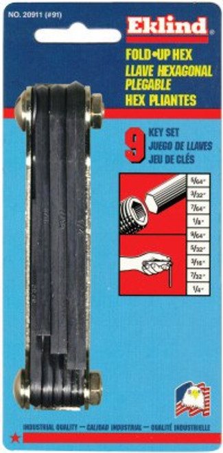 Eklind Tool Inch Fold-Up Hex Key Sets, 9 per fold-up, Ball Hex Tip, Inch, Medium, 1/SET, #20911 Eklind Tool Inch Fold-Up Hex Key Sets, 9 per fold-up, Ball Hex Tip, Inch, Medium, 1/SET, #20911