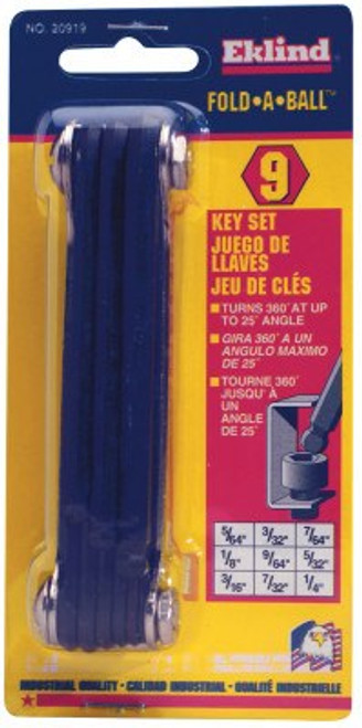 Eklind Tool Ball-End Fold-Up Key Sets, 9 per fold-up, Hex Ball Tip, Inch, 1/SET, #20919