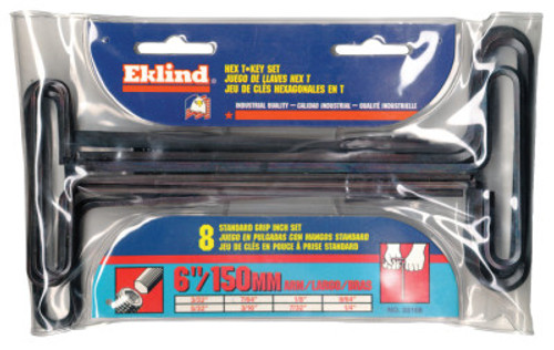 Eklind Tool Standard Grip Inch T-Key Sets, 8 per pouch, Hex Tip, Inch, 6 in Handle, 1/SET, #33168