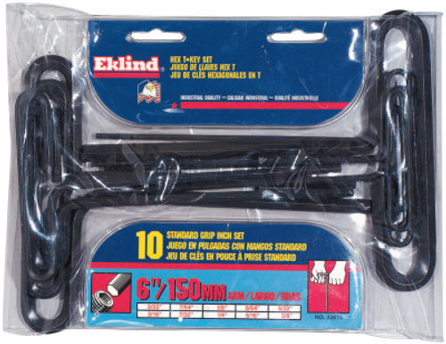 Eklind Tool Standard Grip Inch T-Key Sets, 10 per pouch, Hex Tip, Inch, 6 in Handle, 1/SET, #33610