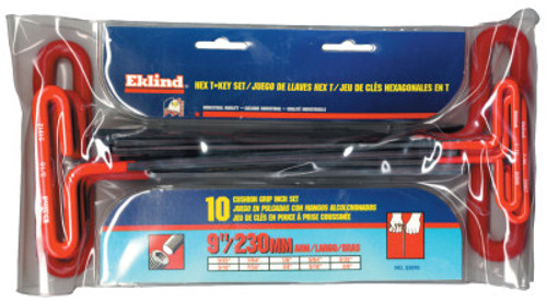 Eklind Tool Cushion Grip Hex T-Key Sets, 10 per pouch, Hex Tip, Inch, 9 in Handle, 1/SET, #53910