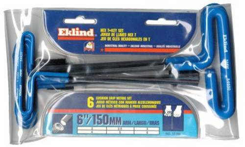Eklind Tool Cushion Grip Hex T-Key Sets, 6 per pouch, Hex Tip, Metric, 6 in Handle, 1/SET, #55166 Eklind Tool Cushion Grip Hex T-Key Sets, 6 per pouch, Hex Tip, Metric, 6 in Handle, 1/SET, #55166