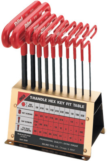 Eklind Tool Cushion Grip Hex T-Key Sets, 8 per stand, Hex Tip, Metric, 6 in Handle, 1/SET, #56168