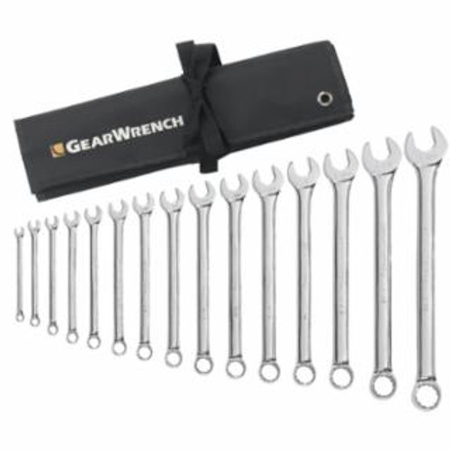 GearWrench Combination Non-Ratcheting Wrench Set, 15 Piece, 12 Point, Inch, Vinyl Roll, 1/EA #81918