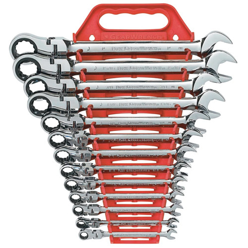 GearWrench 13-Piece Flexible Combination Ratcheting Wrench Sets, Inch, 1/EA #9702D