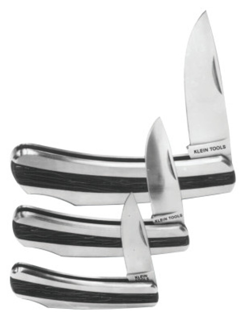 Klein Tools Compact Pocket Knives, 5 3/4 in, Stainless Steel Blade, Stainless Steel/Wood, 1/EA, #44033