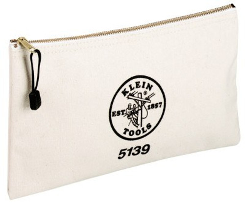 Klein Tools Zipper Bags, 1 Compartment, 12 in X 7 1/2 in, Canvas, White, 1/EA, #5139