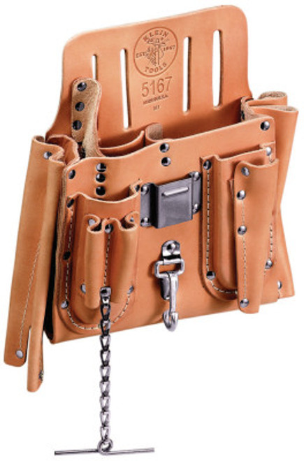Klein Tools Tool Pouches, 11 Compartment, Black, Leather, Belt Slot, 1/EA, #5167