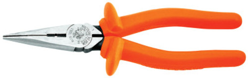 Klein Tools Insulated Heavy-Duty Long-Nose Pliers, Straight, Alloy Steel, 8 5/16 in, 6/EA, #D2038NINS