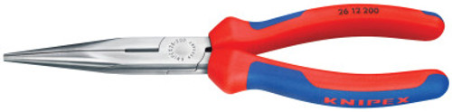 Knipex Long Nose Pliers with Cutters, Straight, Vanadium Steel, 8 in, 1/EA, #2618200US