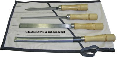 C.S. Osborne Machinists' Scraper Sets, 8" Three Square;8" Flat;10" Half Round;6" Three Square, 1/SET, #MT31