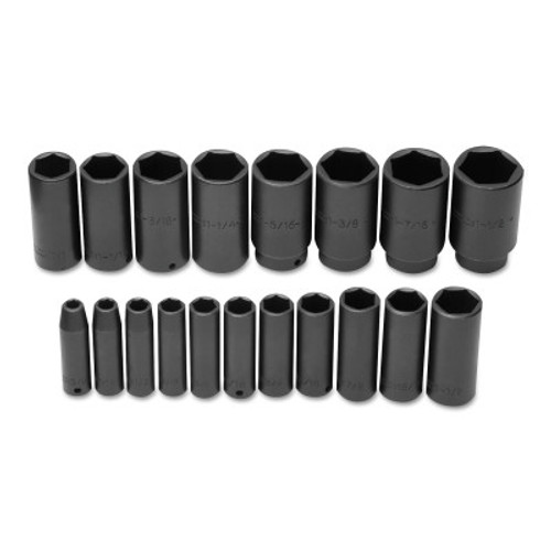 Stanley Products Torqueplus 19 Piece Deep Impact Socket Sets, 1/2 in, 6 Point, 1/ST, #J74116