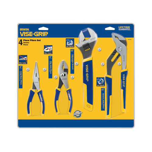 Irwin® 4-PC ProPlier Sets, 6" Long Nose/6" Slip Joint/10" Adjustable Wrench/10" Groove Joint Pliers #IR-2078705 (4/Pkg)