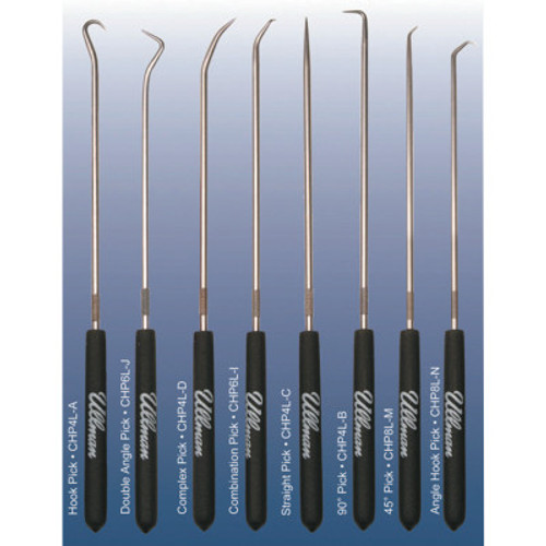 Ullman 8-Piece Hook & Pick Set, Rubber Handle, High Carboned Steel, 9-3/4 in L, 1/EA, #CHP8L