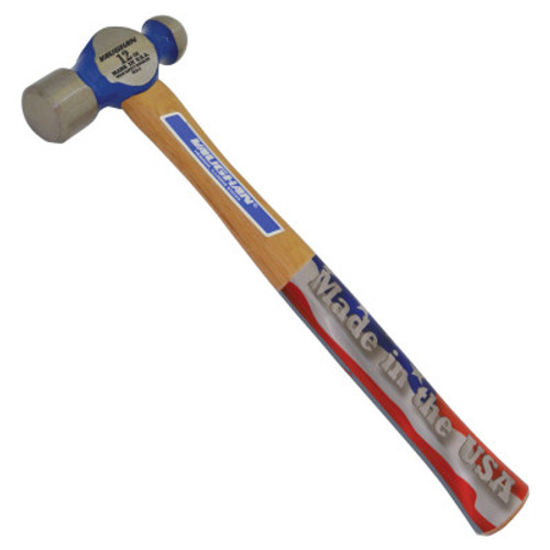 Vaughan Commercial Ball Pein Hammer, Hickory Handle, 12 in, Forged Steel 12 oz Head, 1/EA, #TC2012