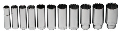 Wright Tool 11 Piece Deep Socket Sets, 1/2 in, 12 Point, 1/SET, #402 Wright Tool 11 Piece Deep Socket Sets, 1/2 in, 12 Point, 1/SET, #402
