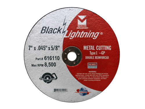 6" x 1/6" x 5/8" Type 1 Double Reinforced Black Lightning All Metals Thin Cut-Off Wheels, Mercer Abrasives 617080 (25/Pkg.)