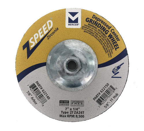 4-1/2" x 1/8" x 5/8"-11 Type 27 ZSpeed Zirconia Depressed Center Pipe Cutting & Light Grinding Wheels - Single Grit, Mercer Abrasives 622010 (20/Pkg.)