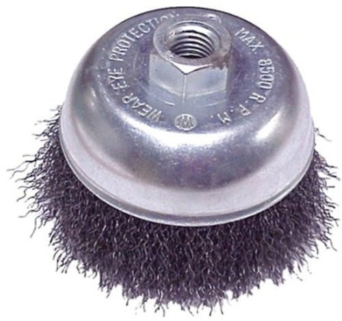 Crimped Cup Brushes for Drills and Die Grinders - Brass - 2" x 1/4" Shank, Mercer Abrasives 193120B (20/Pkg.)