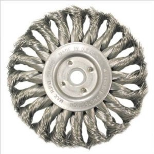 Knot Wire Wheels - Standard Twist for Right Angle Grinders - Carbon Steel - 6" x 1/2" x 5/8", 1/2" - Packaging,  Mercer Abrasives 184010 - Carded For Retail (Qty. 1)