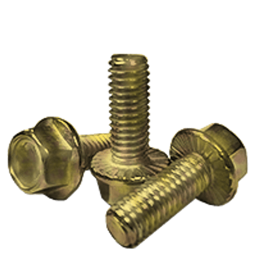 M6-1.00 X 16 mm (Fully Threaded) Coarse Metric Class 8.8 Hex Serrated Flange Bolt, DIN 6921, Zinc Yellow Cr+6 (2200/Bulk Pkg.)
